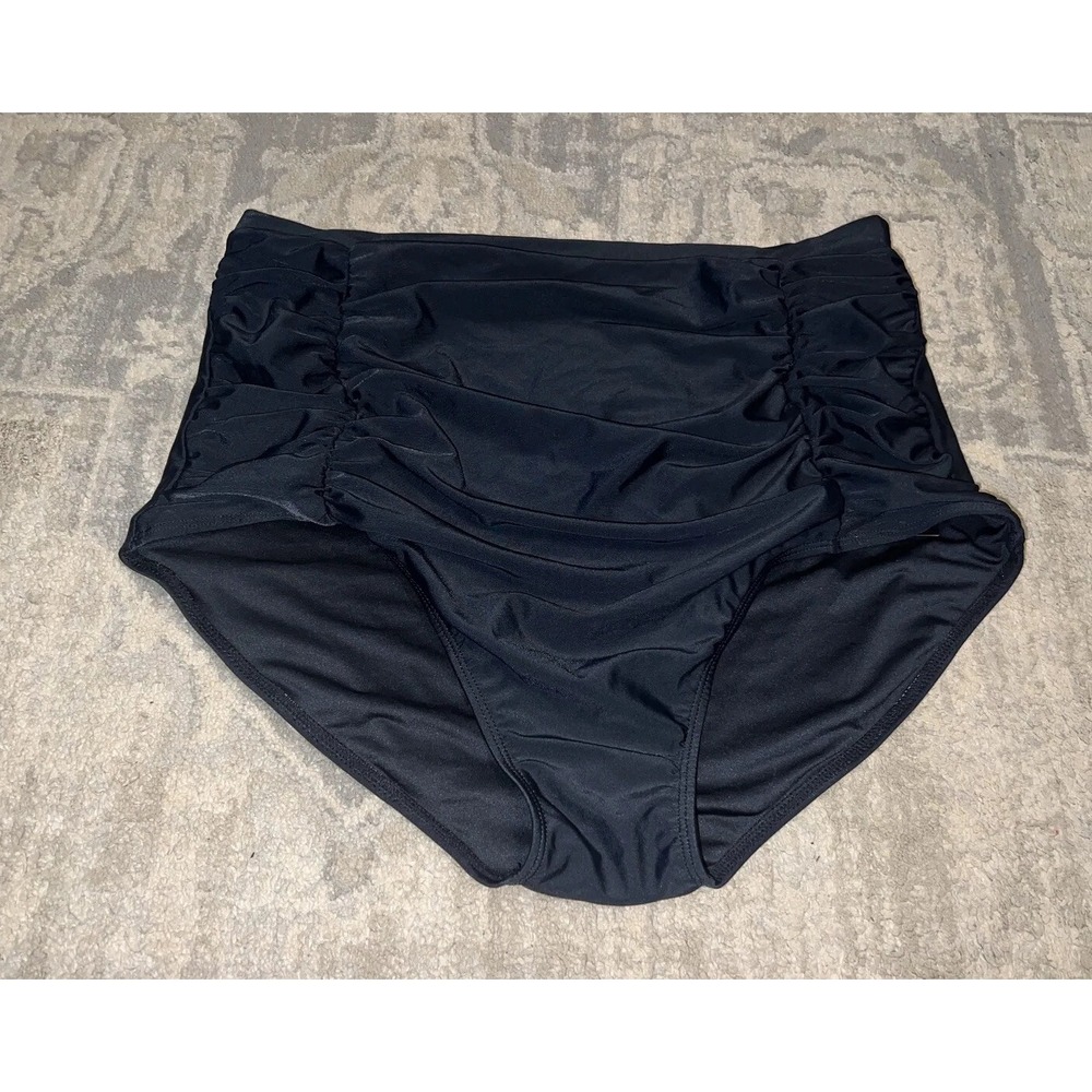 NEW Ocean Blues Women's Swim Ruched Bikini‎ Bottom Sz 2XL XXL Black